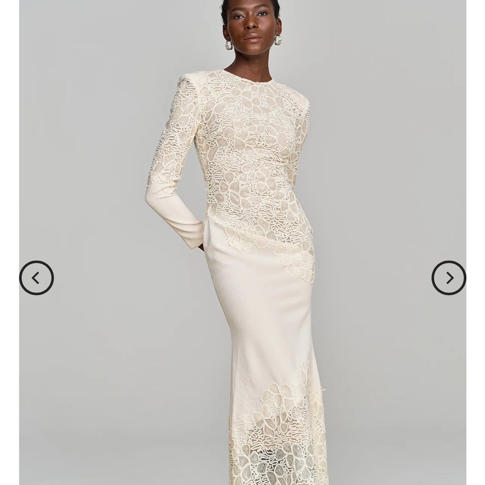 Elegant Cream Long Sleeve Lace Gown